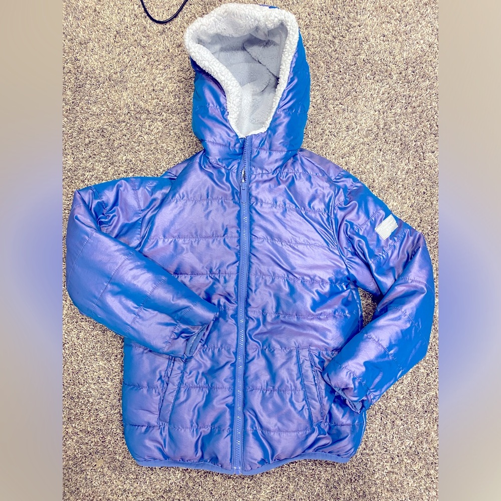 Abercrombie and fitch kids purple shiny fur lined coat